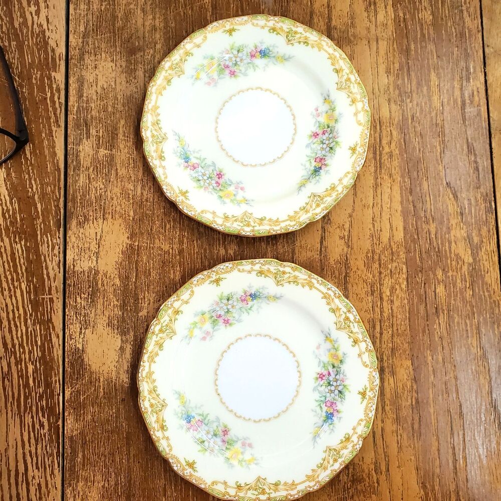 Vintage Noritake Veona China Bread Plates 6.25" Japan Set of 2 Gold Trim Floral